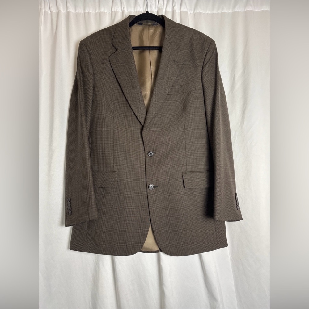 Jos. A. Bank 40L Brown‎ Plaid 100% Wool Blazer Sports Coat Suit Jacket 2 Button